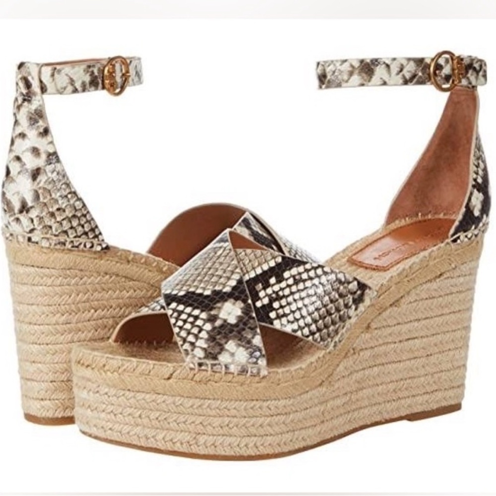 SOLD/ Tory Burch Selby Snake Printed Leather Wedge Platform Espadrille 8.5